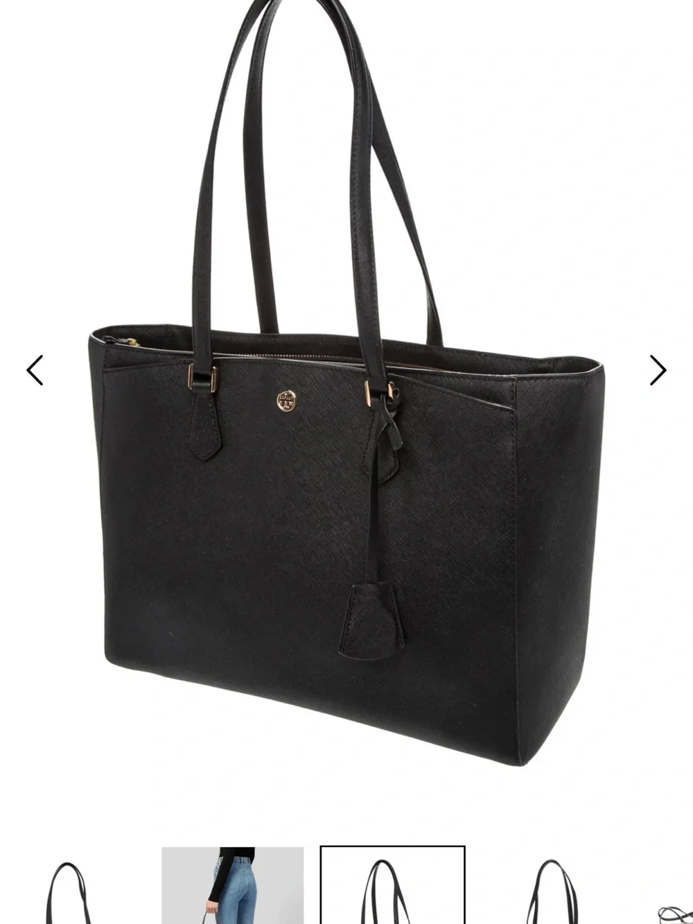 Tory Burch Black Leather Double-Handle Tote - Picture 1 of 7